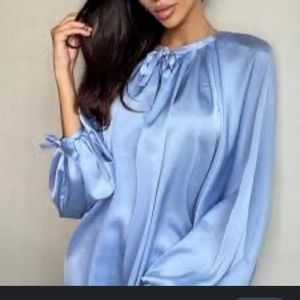 Silky blue peasant top #48